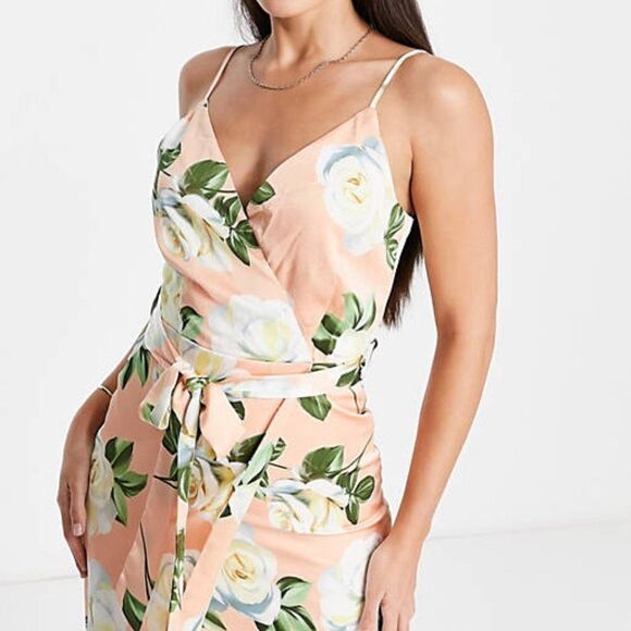 Liquorish Women's‎ Wrap Maxi Dress Elegant Party Floral Satin Size 10 - Picture 2 of 5